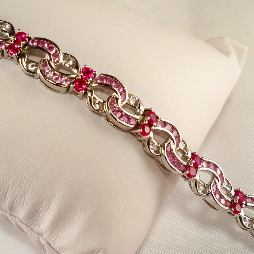 New Lite Pink & Pink Cubic Zirconias Silver DESIGNER Bracelet